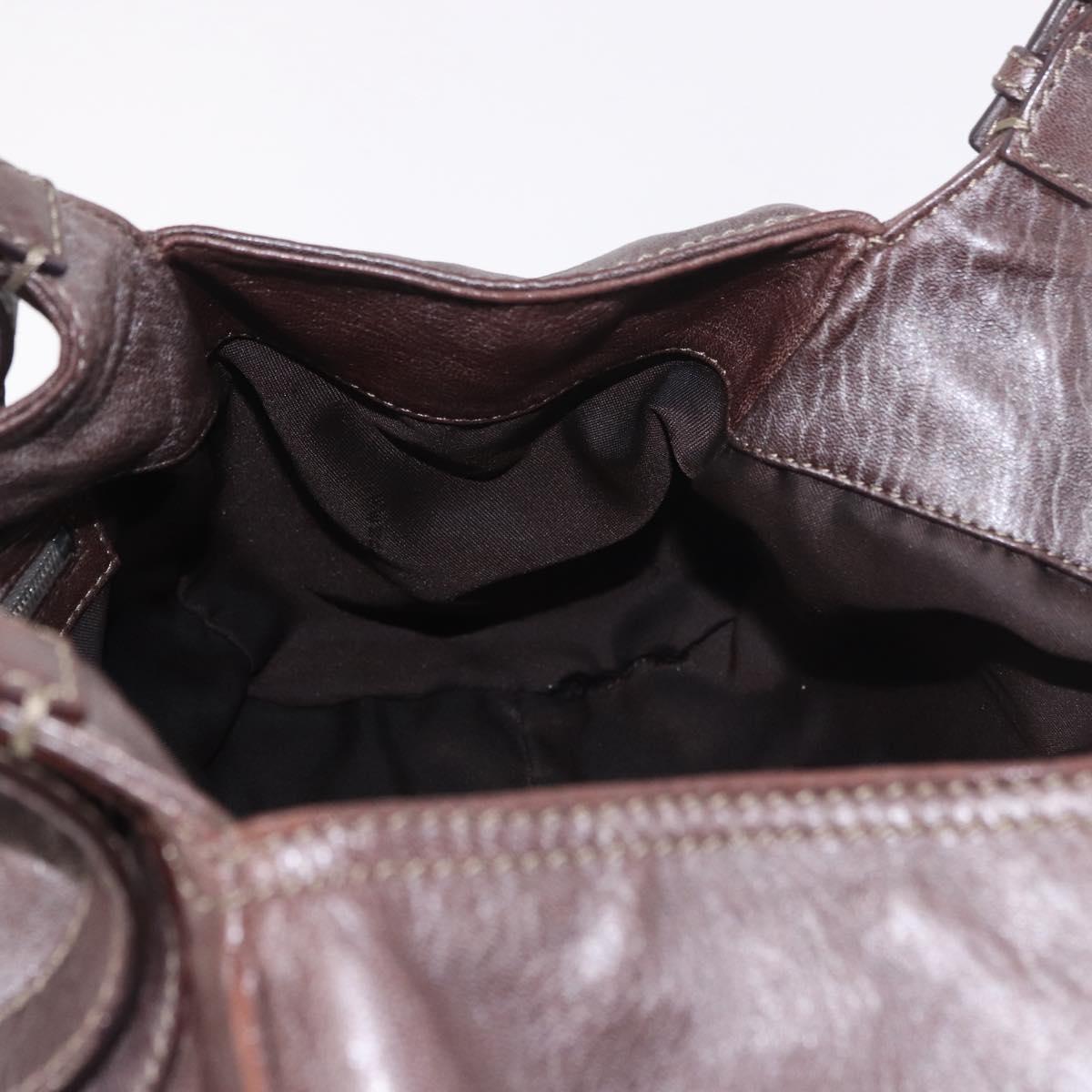 FENDI Mamma Baguette Hand Bag Leather Brown Silver Auth 182613A