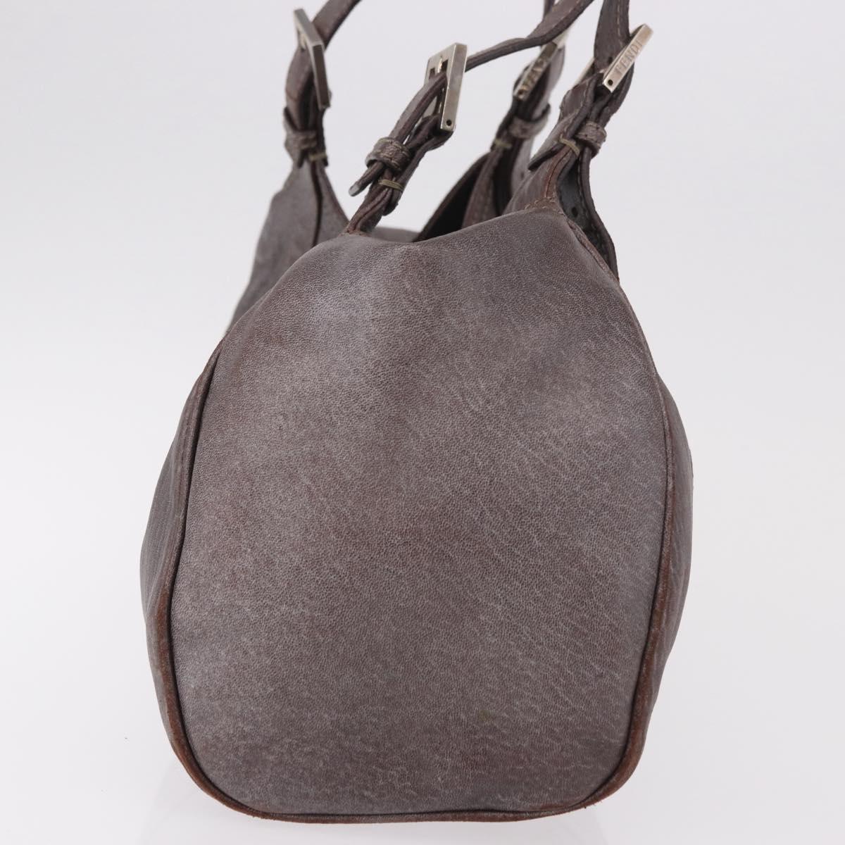 FENDI Mamma Baguette Hand Bag Leather Brown Silver Auth 182613A