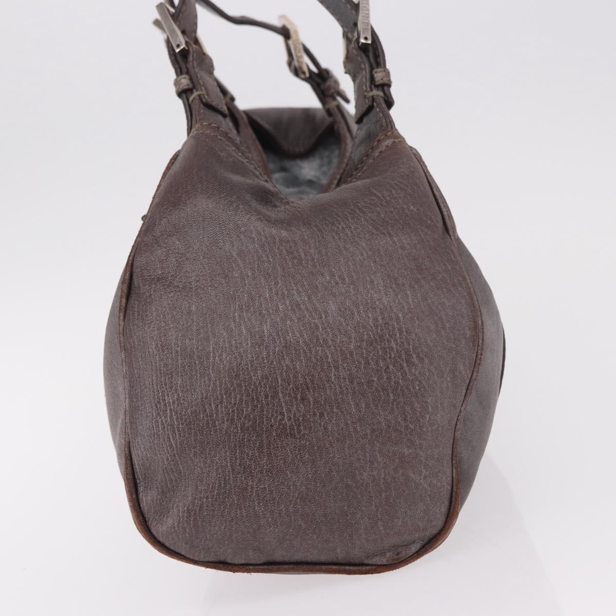 FENDI Mamma Baguette Hand Bag Leather Brown Silver Auth 182613A