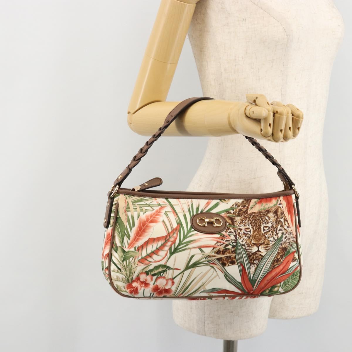 Salvatore Ferragamo Gancini Animal Pattern Bag Canvas Multicolor Auth 182618A