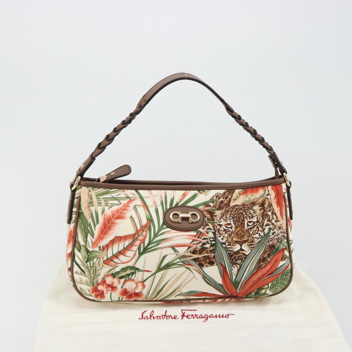 Salvatore Ferragamo Gancini Animal Pattern Bag Canvas Multicolor Auth 182618A