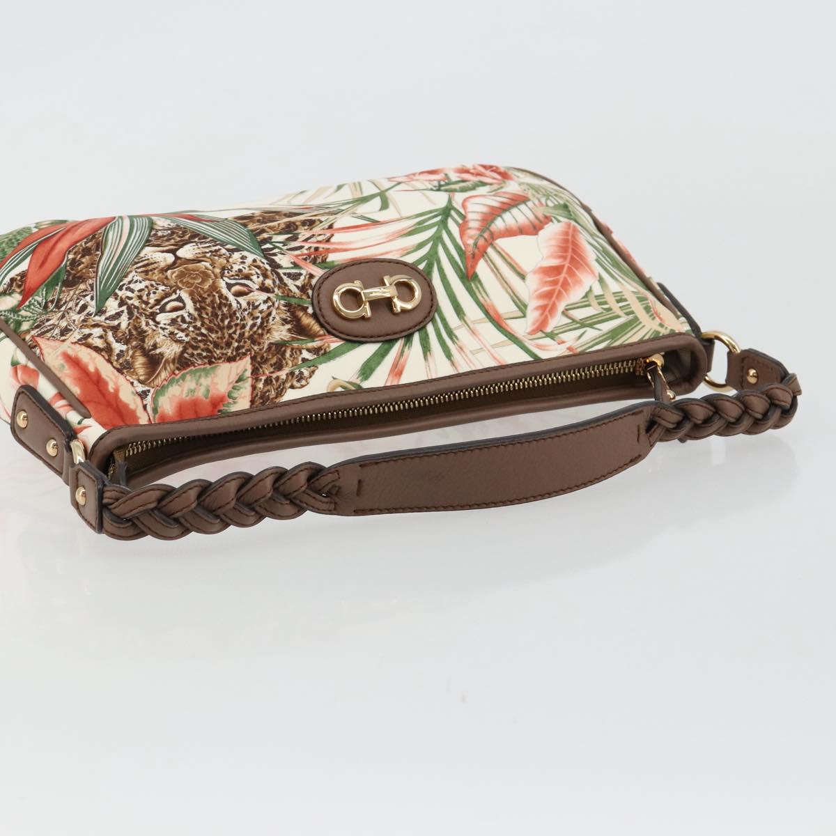 Salvatore Ferragamo Gancini Animal Pattern Bag Canvas Multicolor Auth 182618A