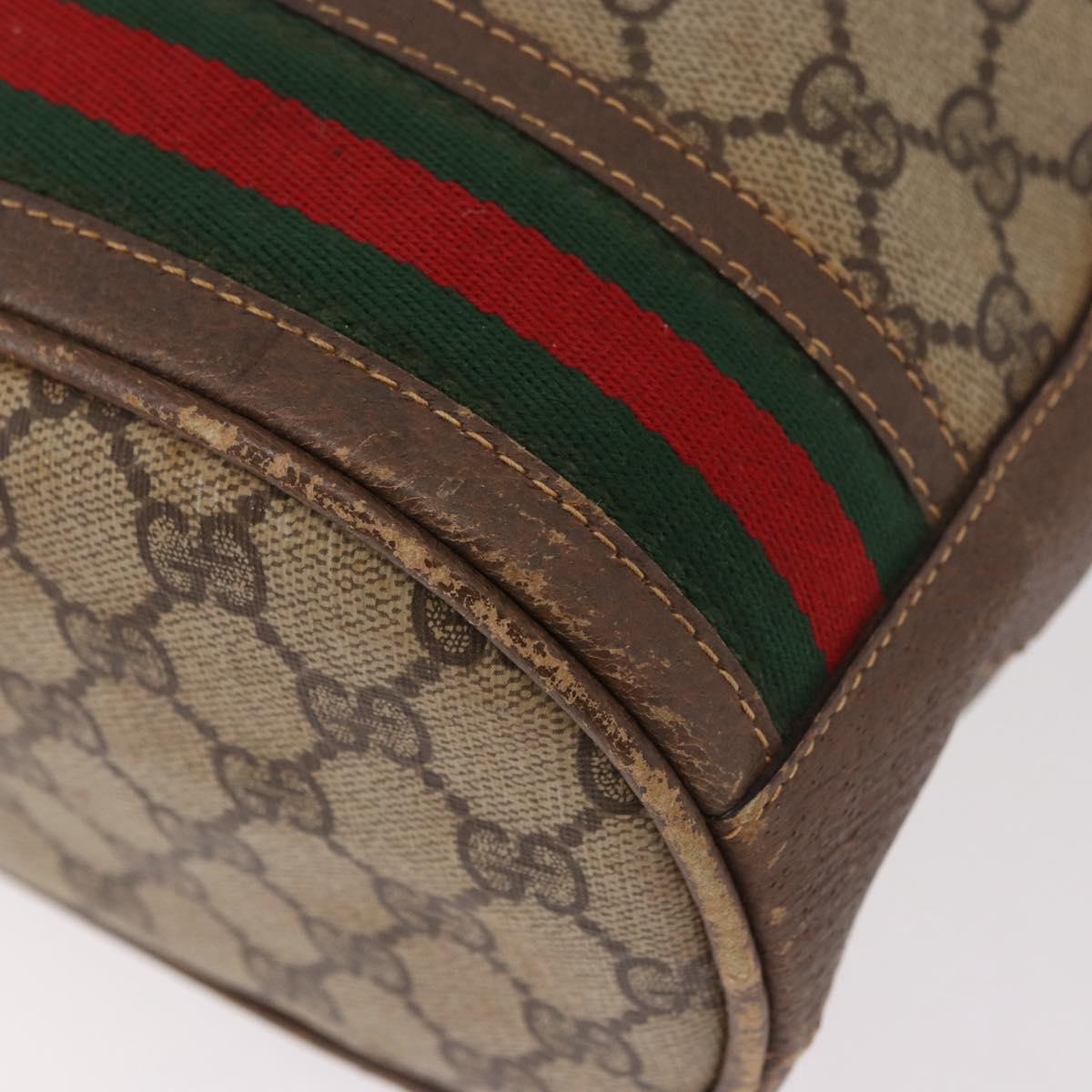 GUCCI GG Supreme Web Sherry Line Shoulder Bag PVC Beige Gold Auth 182622