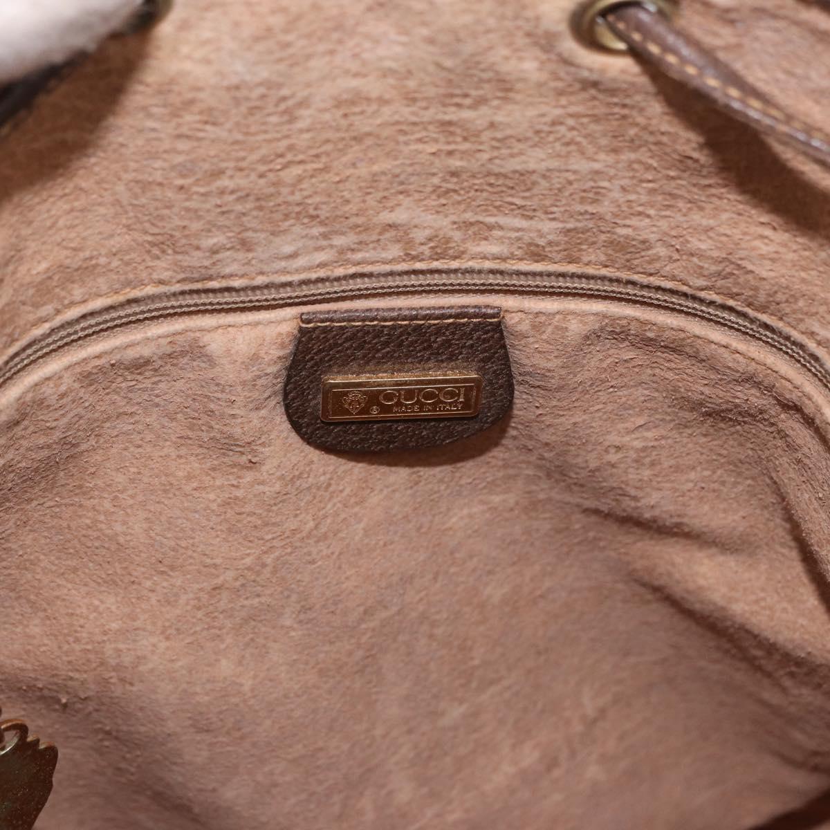 GUCCI GG Supreme Web Sherry Line Shoulder Bag PVC Beige Gold Auth 182622