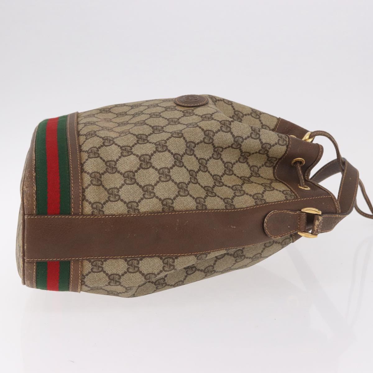 GUCCI GG Supreme Web Sherry Line Shoulder Bag PVC Beige Gold Auth 182622