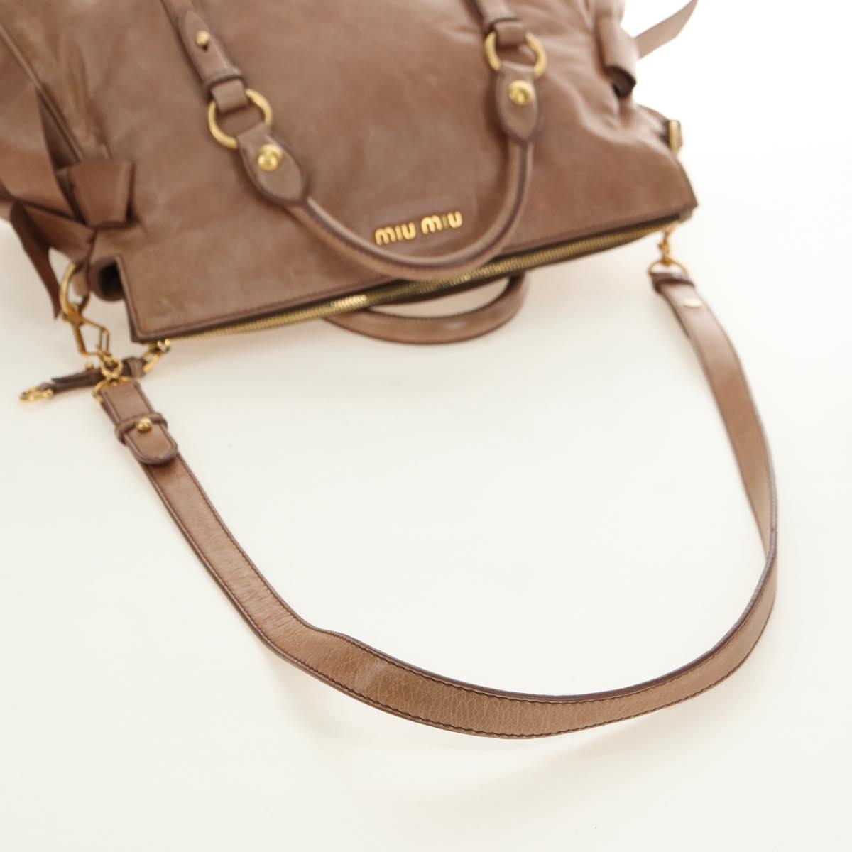 Miu Miu Hand Bag Leather 2way Beige Gold Auth 182623SAM