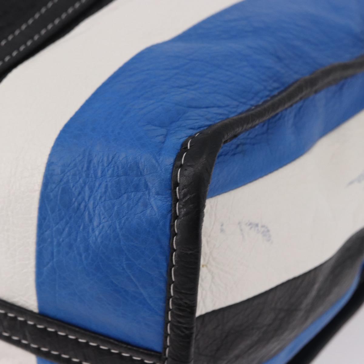 BALENCIAGA Bazaar Shopper M Tote Bag Leather Blue Silver 443097 Auth 182625