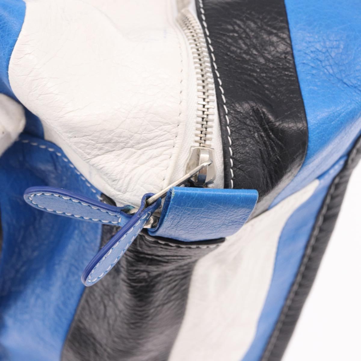 BALENCIAGA Bazaar Shopper M Tote Bag Leather Blue Silver 443097 Auth 182625
