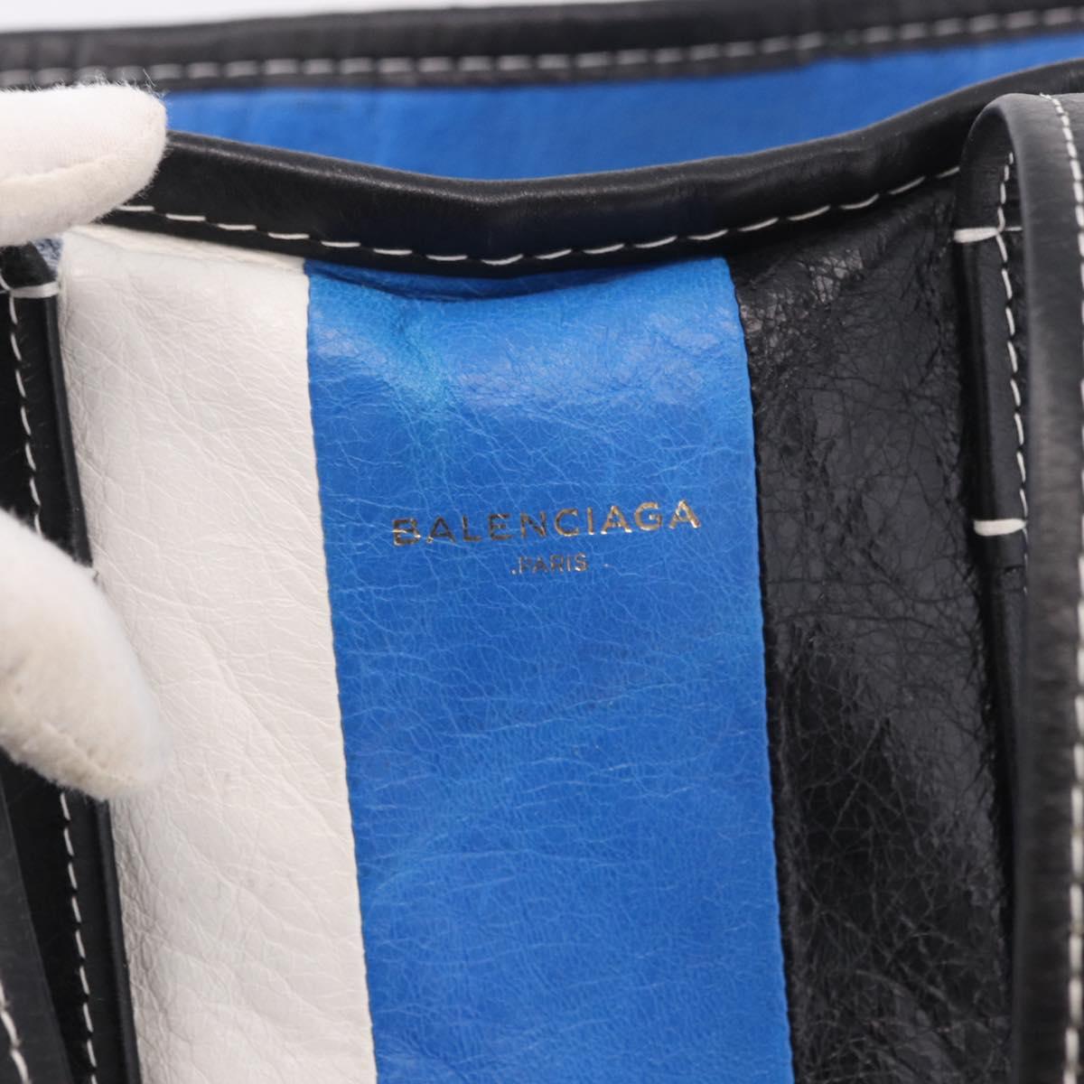 BALENCIAGA Bazaar Shopper M Tote Bag Leather Blue Silver 443097 Auth 182625