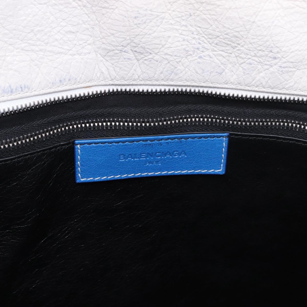 BALENCIAGA Bazaar Shopper M Tote Bag Leather Blue Silver 443097 Auth 182625