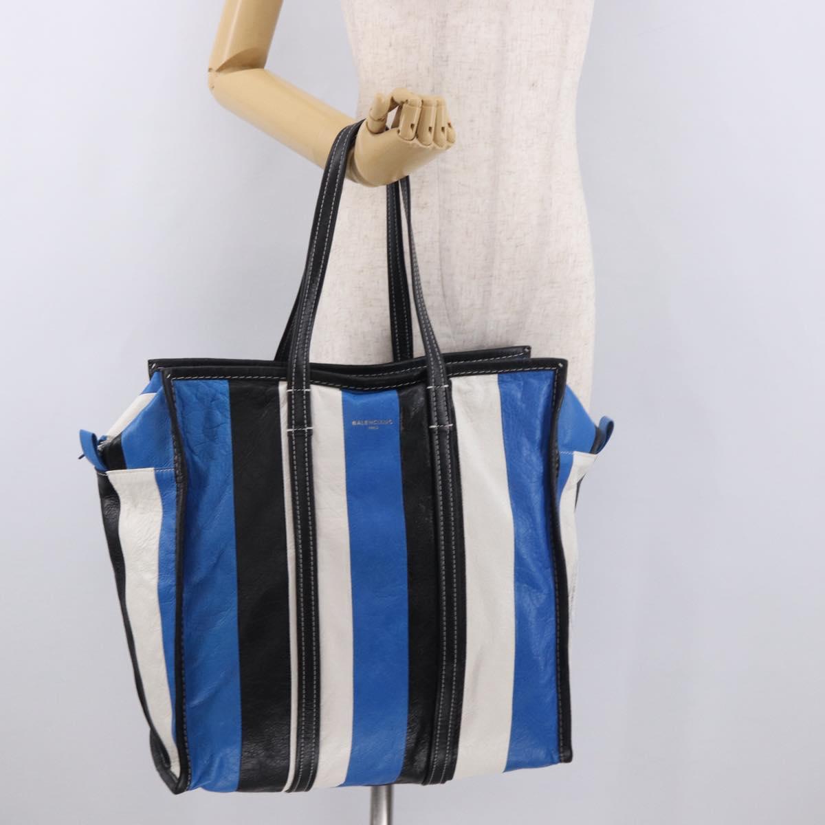 BALENCIAGA Bazaar Shopper M Tote Bag Leather Blue Silver 443097 Auth 182625