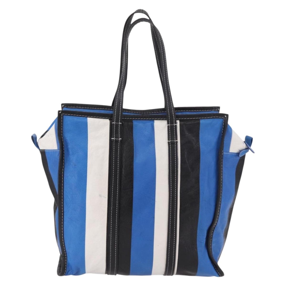 BALENCIAGA Bazaar Shopper M Tote Bag Leather Blue Silver 443097 Auth 182625
