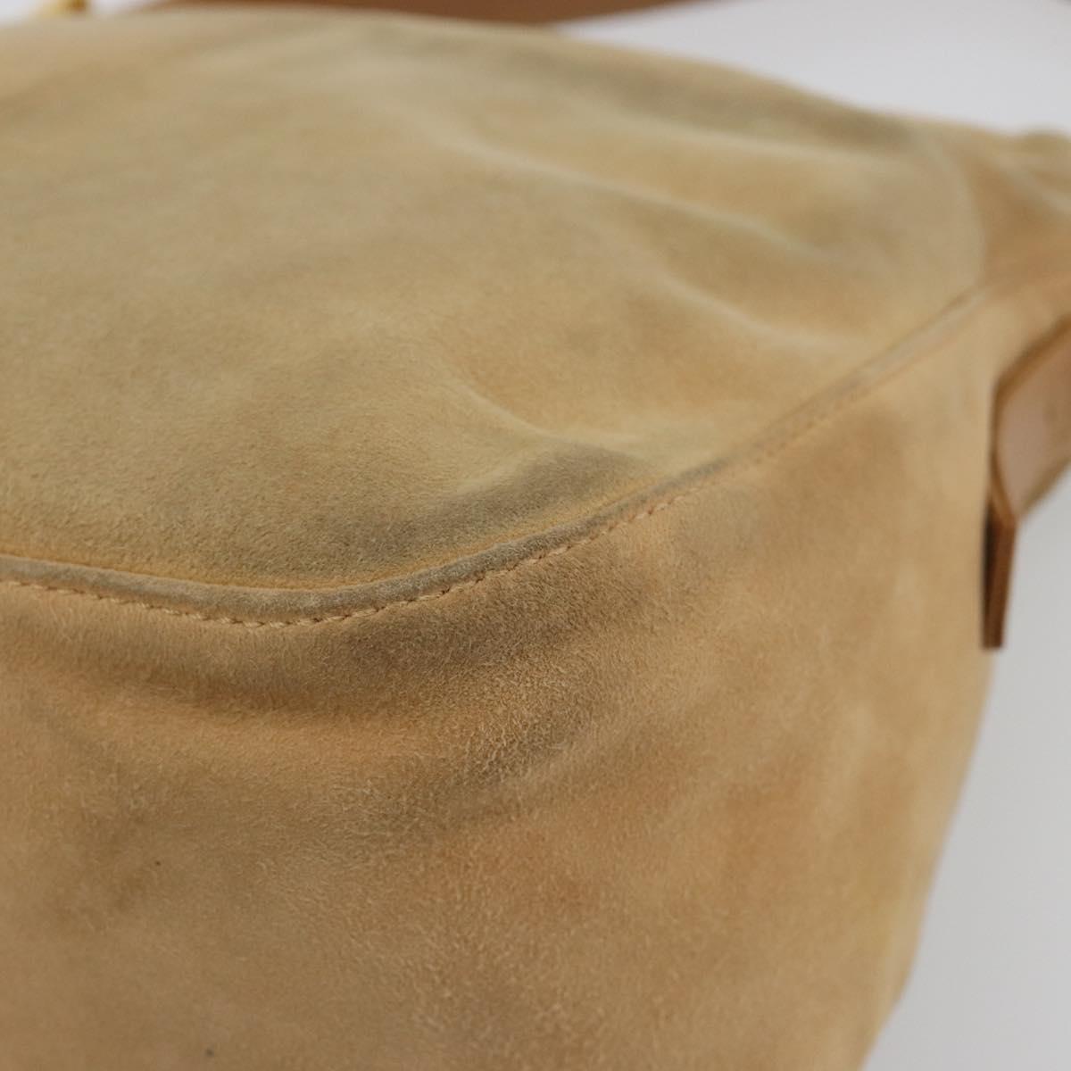 FENDI Mamma Baguette Shoulder Bag Suede Beige Gold Auth 182637SAM