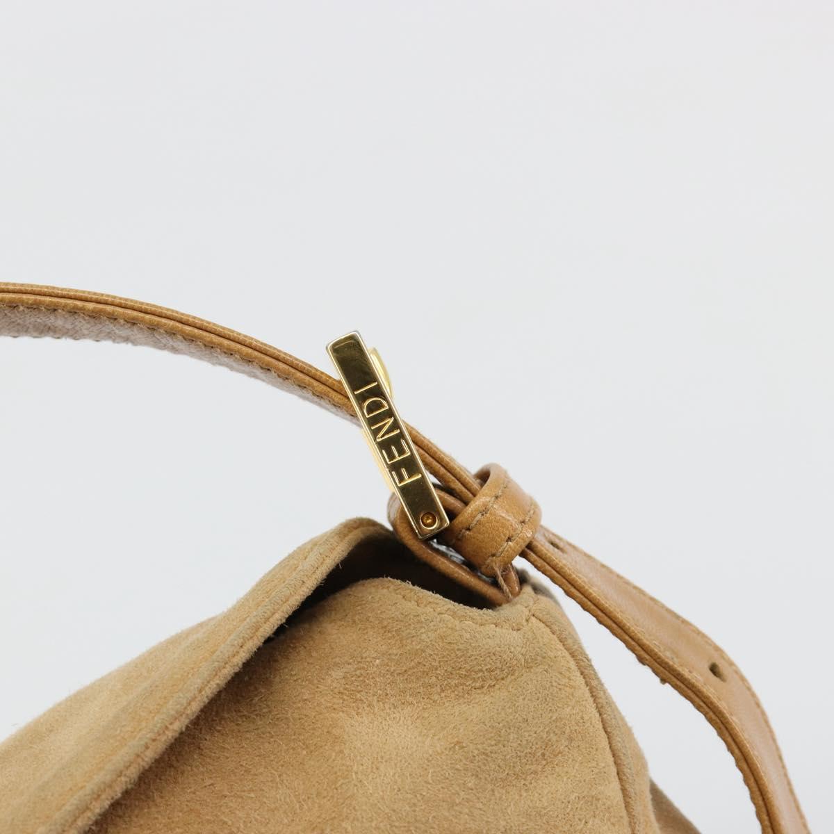 FENDI Mamma Baguette Shoulder Bag Suede Beige Gold Auth 182637SAM
