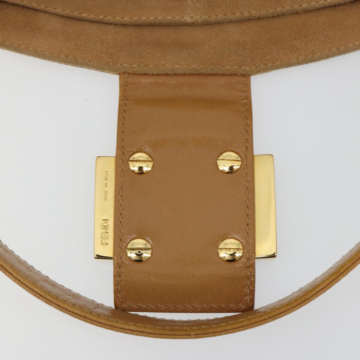 FENDI Mamma Baguette Shoulder Bag Suede Beige Gold Auth 182637SAM