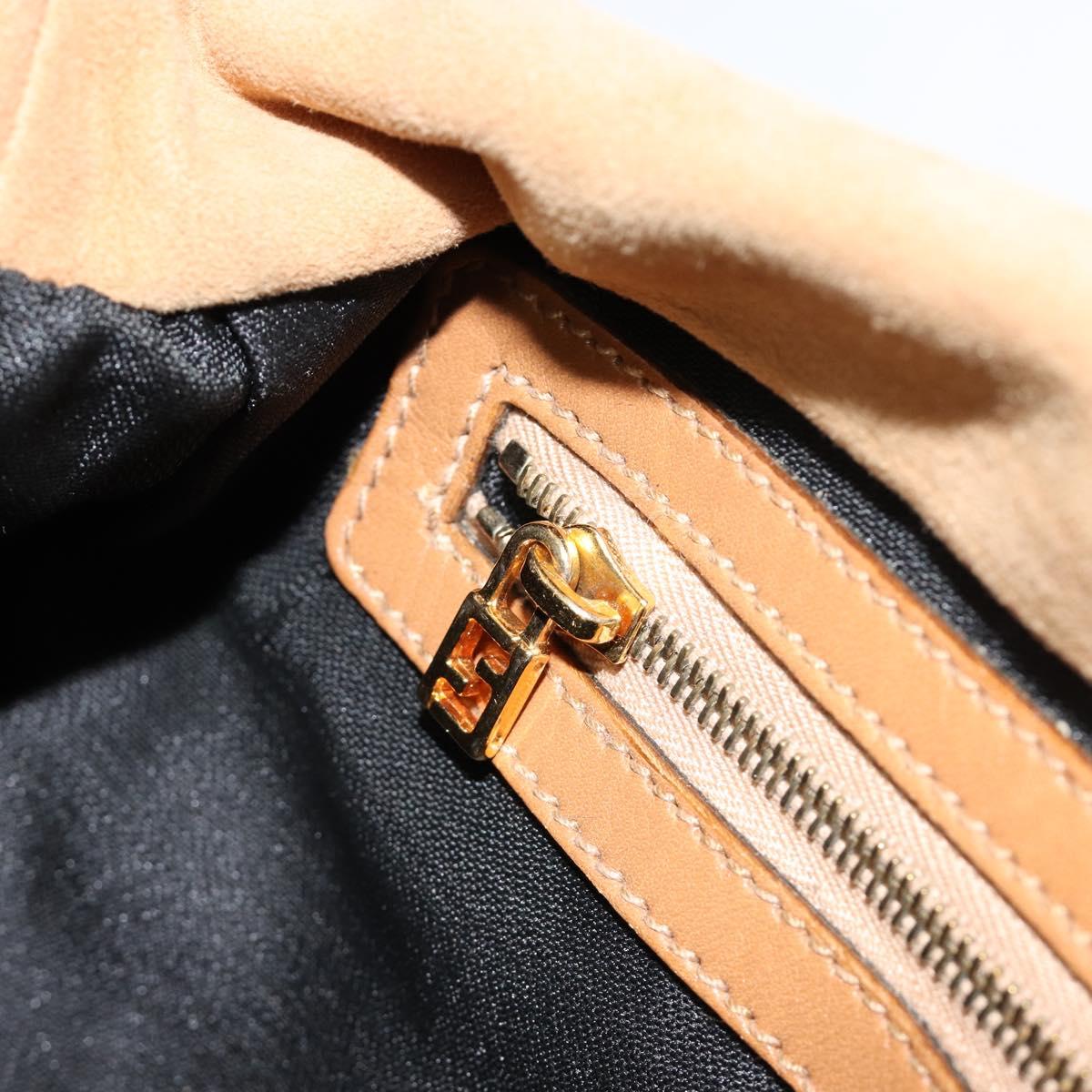 FENDI Mamma Baguette Shoulder Bag Suede Beige Gold Auth 182637SAM