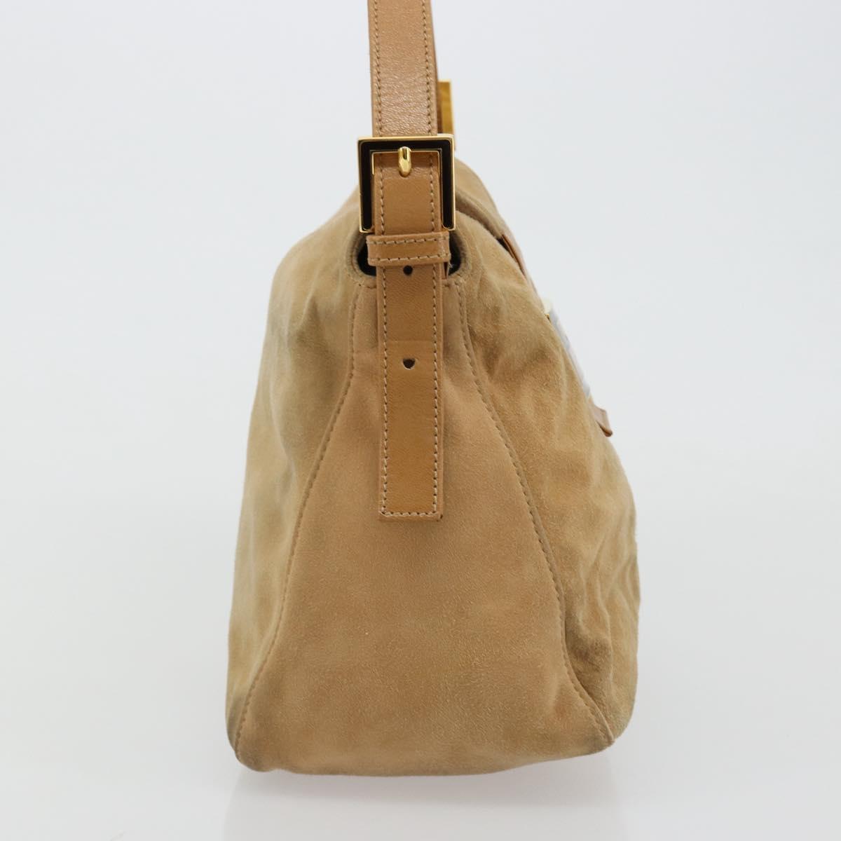 FENDI Mamma Baguette Shoulder Bag Suede Beige Gold Auth 182637SAM