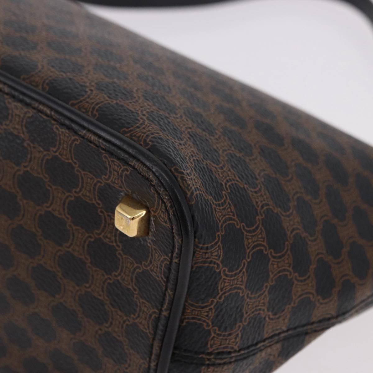 CELINE Macadam Canvas Shoulder Bag PVC Leather Black Gold Auth 182639A