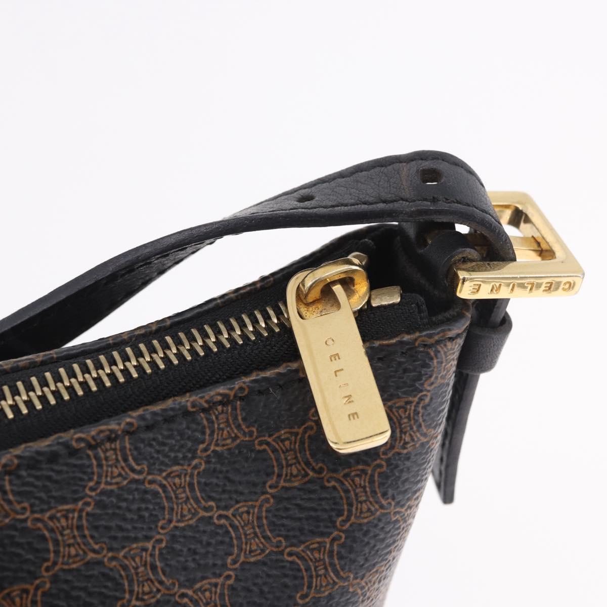 CELINE Macadam Canvas Shoulder Bag PVC Leather Black Gold Auth 182639A