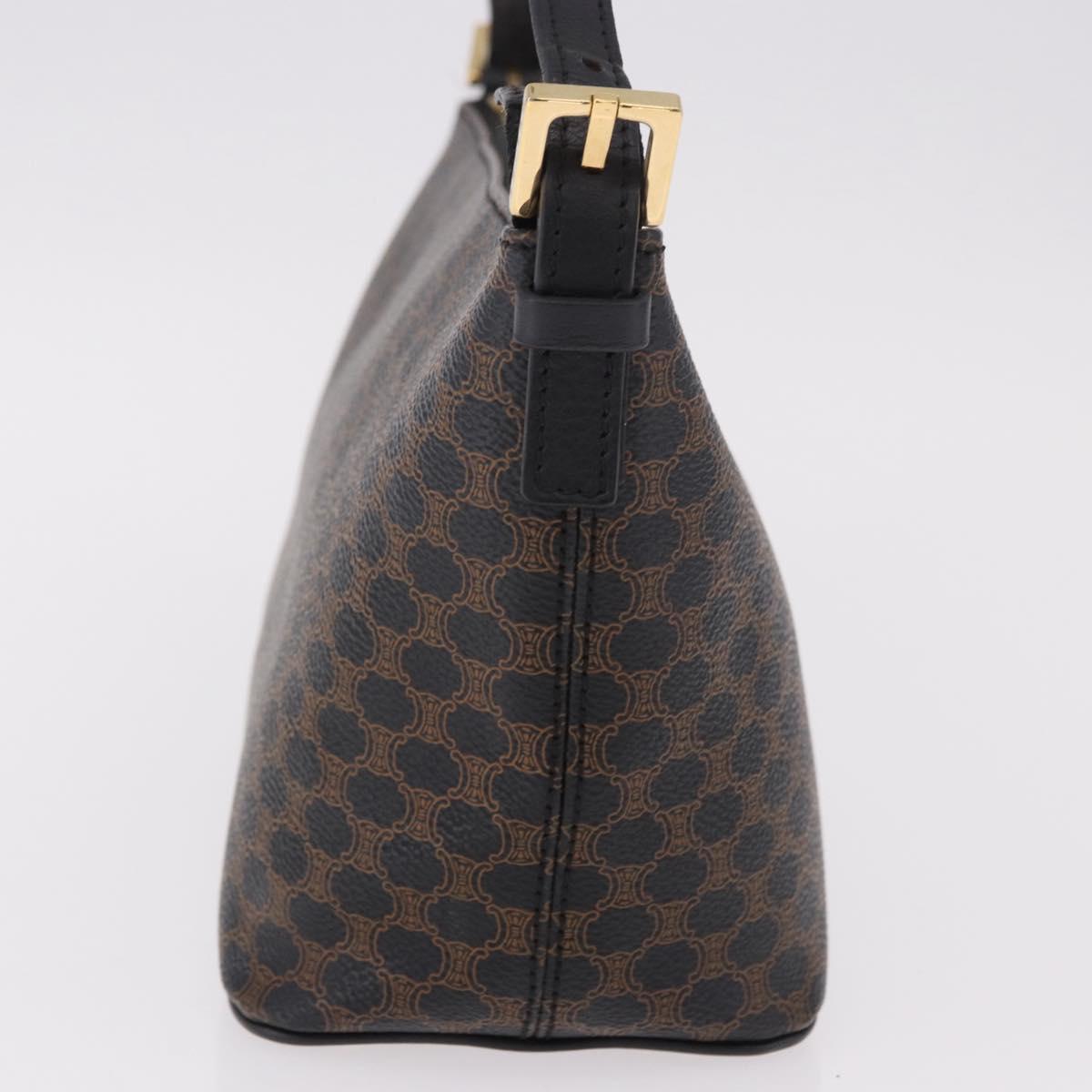 CELINE Macadam Canvas Shoulder Bag PVC Leather Black Gold Auth 182639A