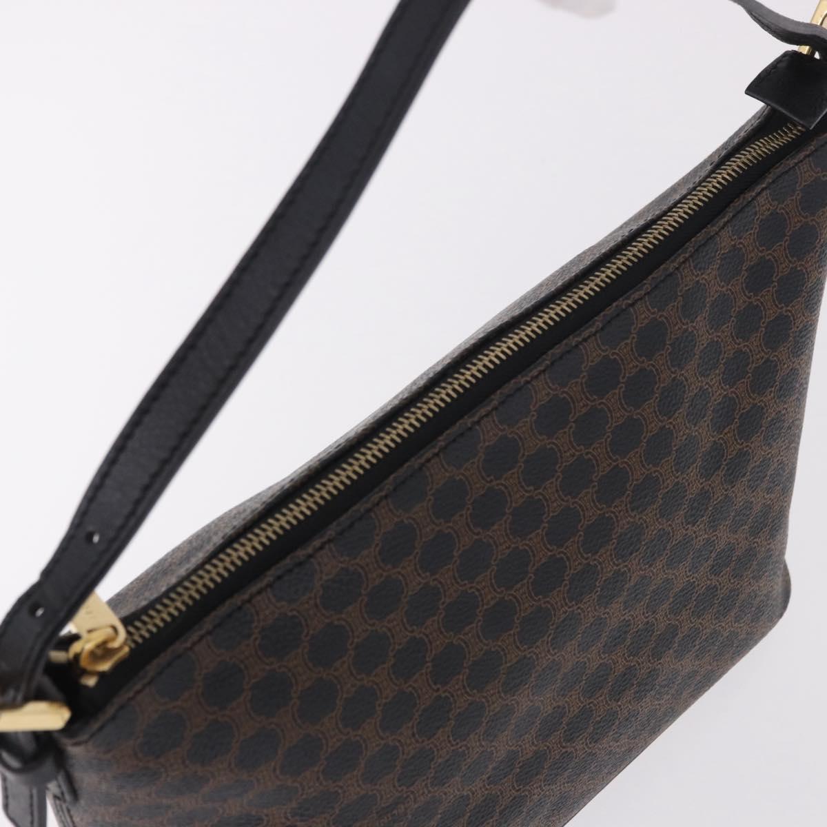 CELINE Macadam Canvas Shoulder Bag PVC Leather Black Gold Auth 182639A