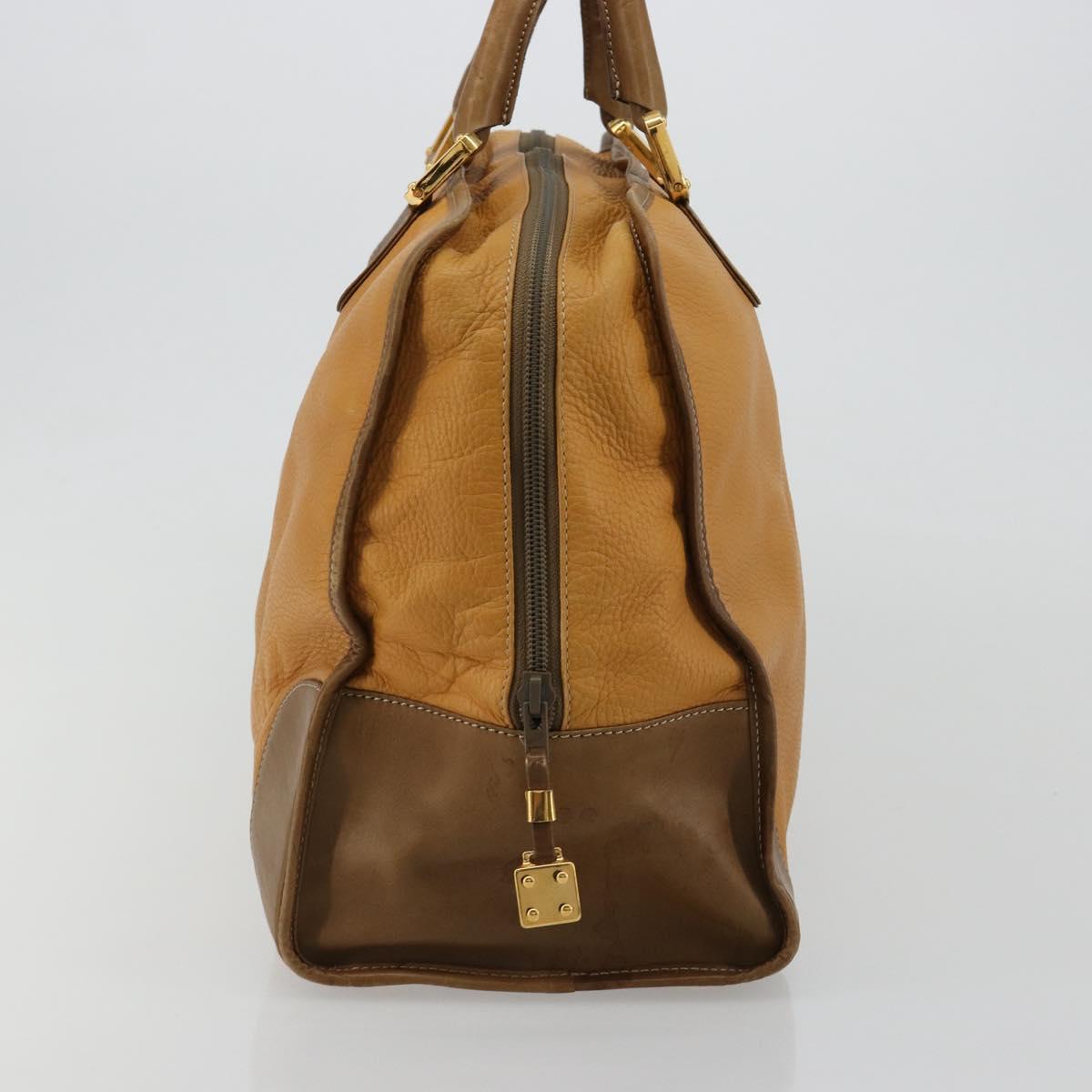 LOEWE Anagram Amazona 40 Hand Bag Leather Beige Gold Auth 182640