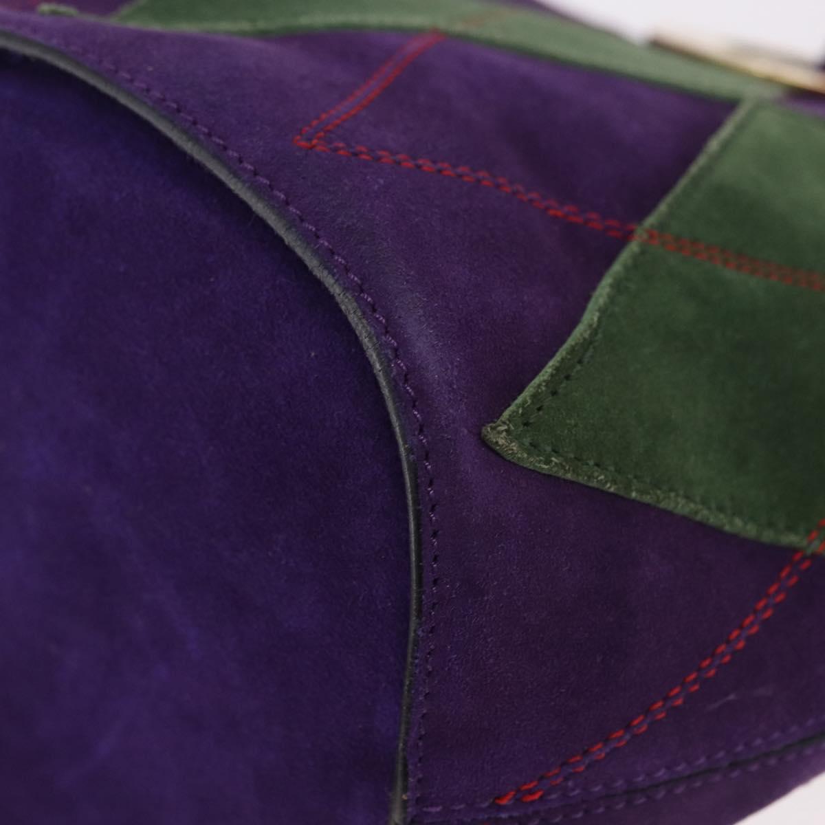 CELINE Circle Shoulder Bag Suede Purple Green gold Auth 182643
