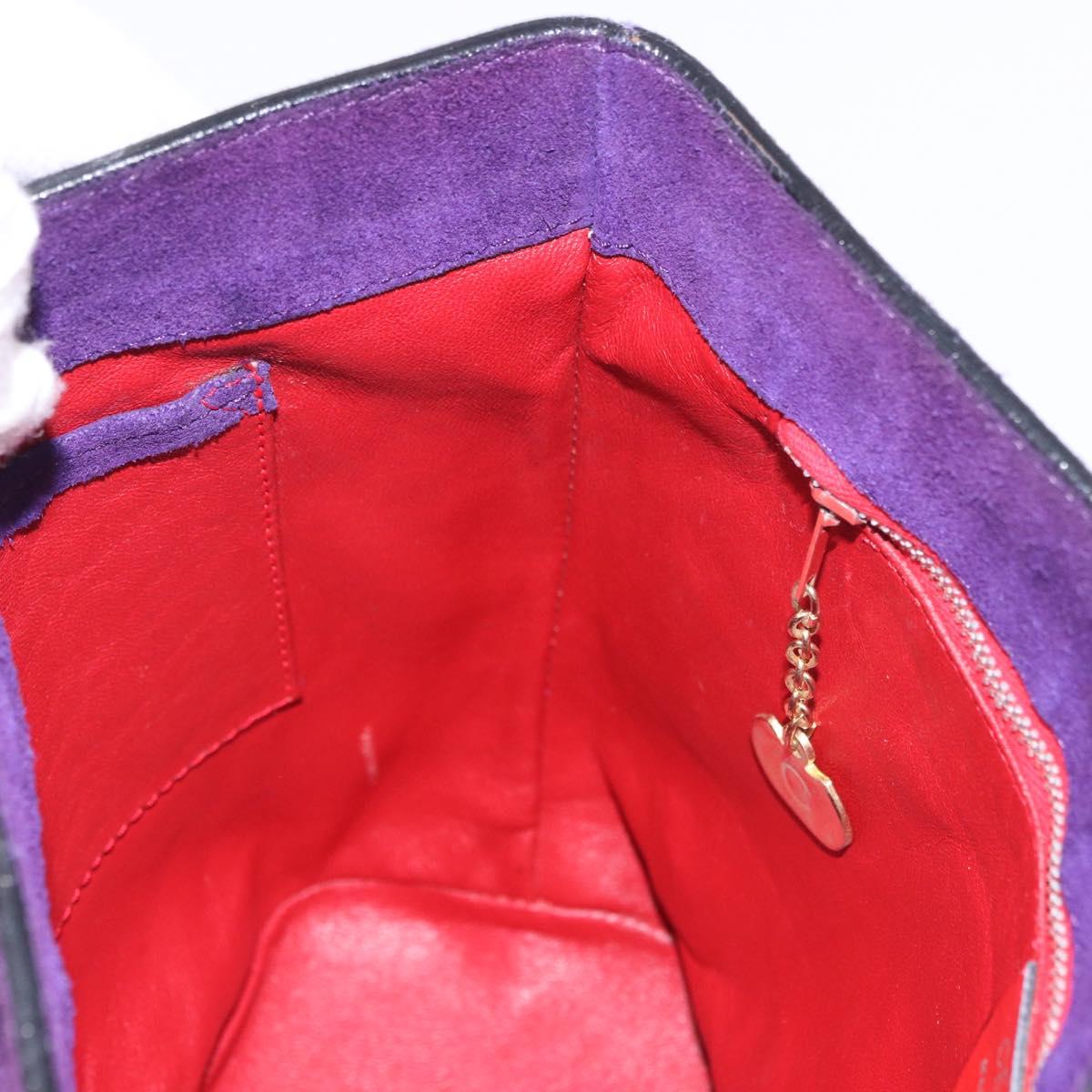 CELINE Circle Shoulder Bag Suede Purple Green gold Auth 182643