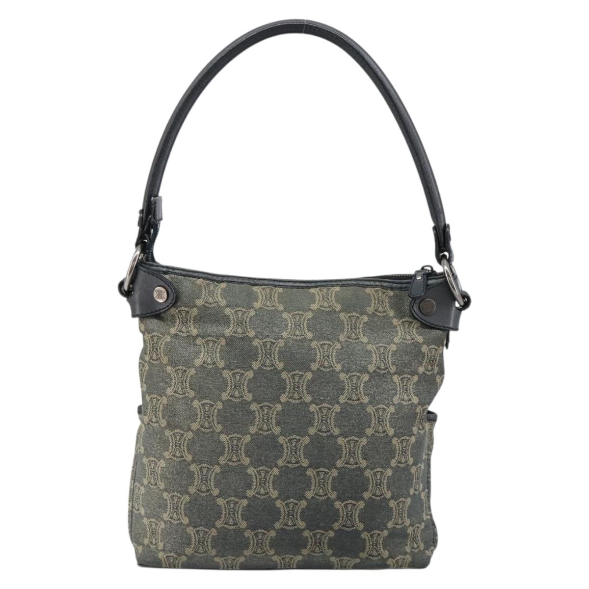 CELINE Paris Macadam Canvas Shoulder Bag Denim Gray Silver Auth 182647A