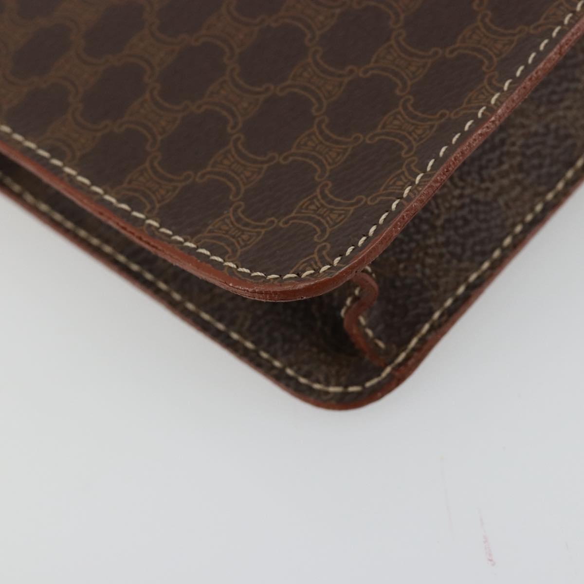 CELINE Macadam Canvas Accessory Pouch PVC Leather Brown Gold Auth 182648