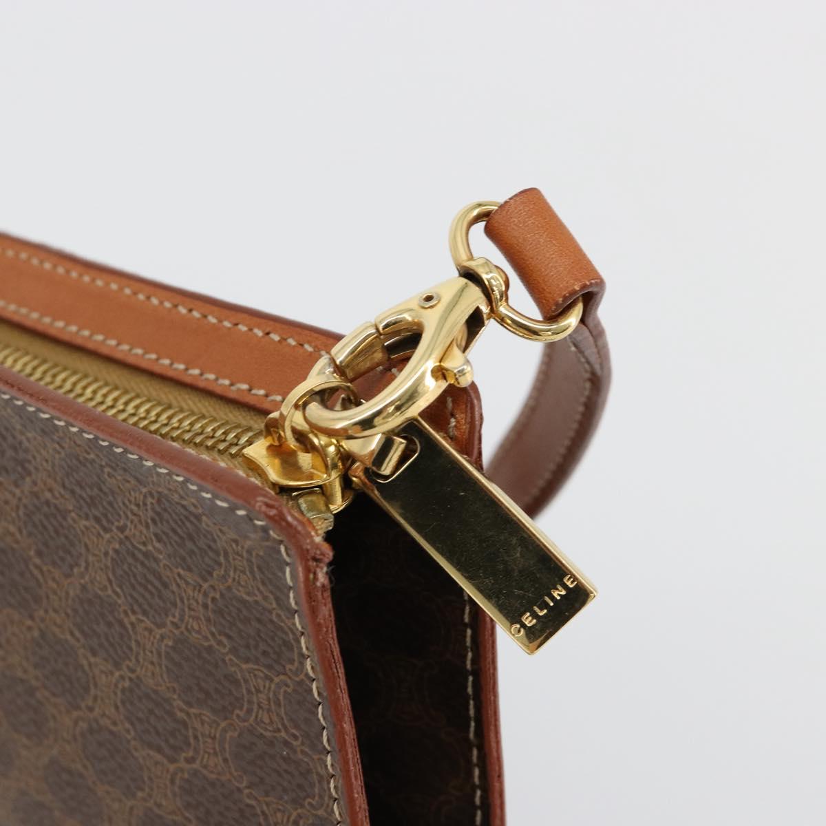 CELINE Macadam Canvas Accessory Pouch PVC Leather Brown Gold Auth 182648