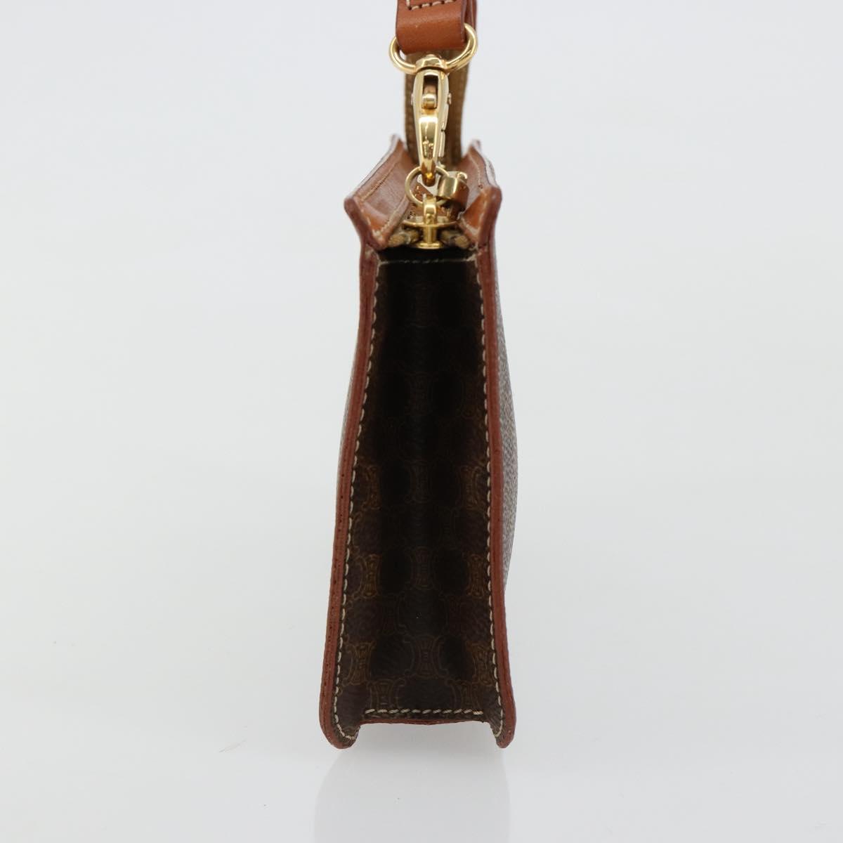 CELINE Macadam Canvas Accessory Pouch PVC Leather Brown Gold Auth 182648