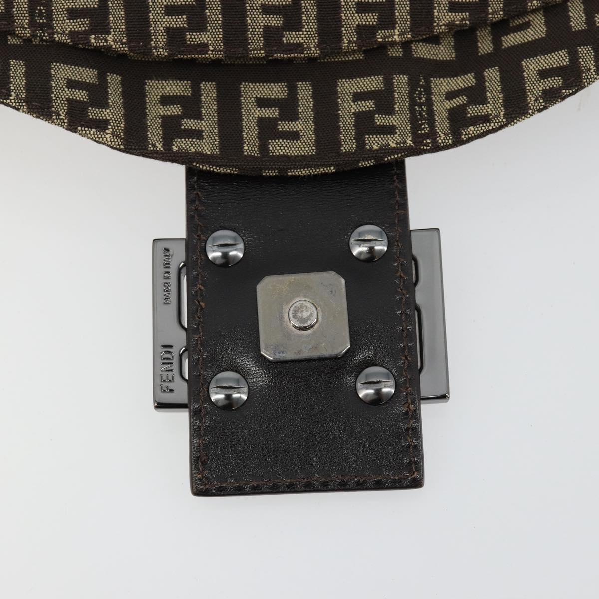 FENDI Zucchino Canvas Mamma Baguette Shoulder Bag Silver Brown Auth 182652SAM