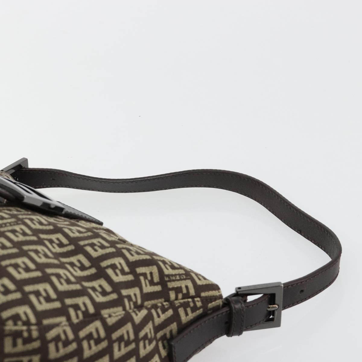 FENDI Zucchino Canvas Mamma Baguette Shoulder Bag Silver Brown Auth 182652SAM