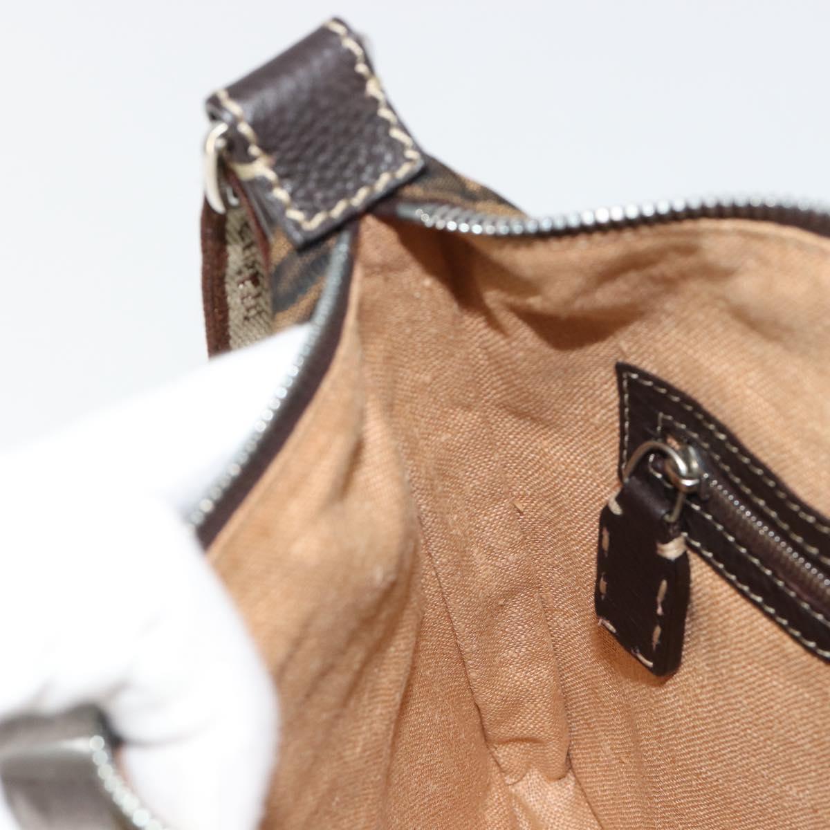 FENDI Zucca Canvas Celeria Shoulder Bag Black Brown Auth 182654A