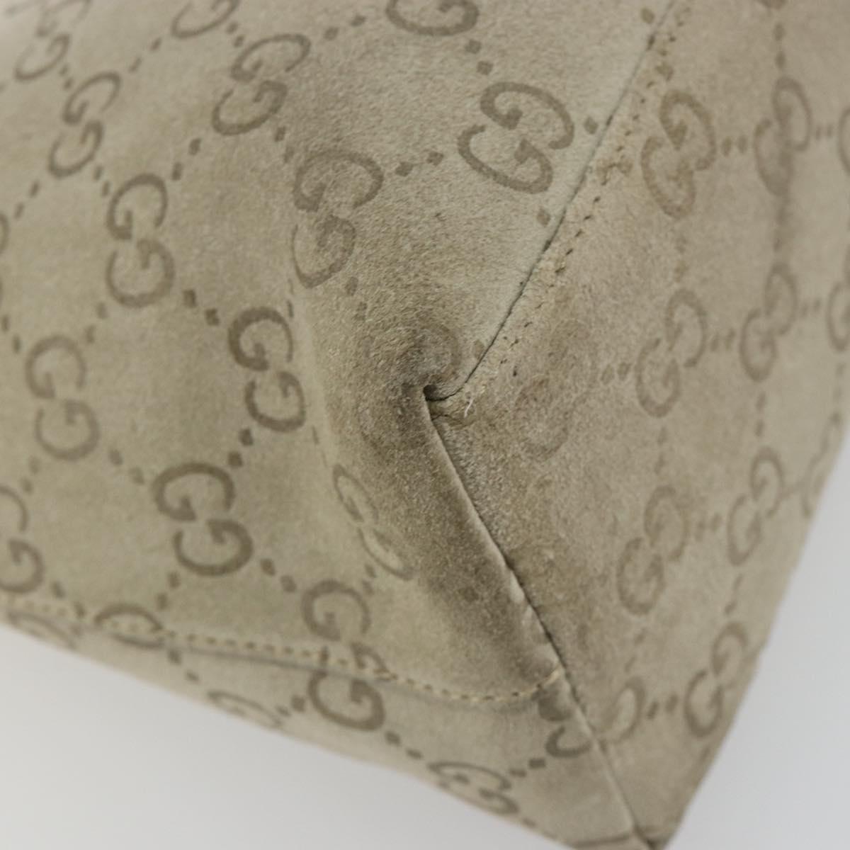 GUCCI GG Canvas Bamboo Shoulder Bag Suede Gray Silver 001 2058 3008 Auth 182655
