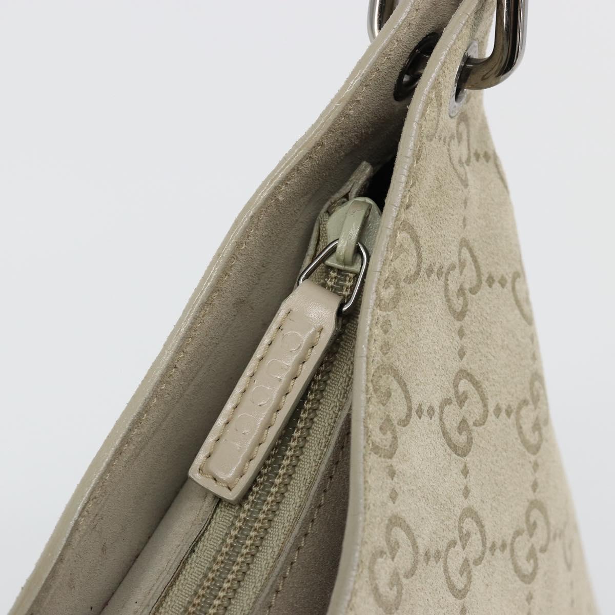 GUCCI GG Canvas Bamboo Shoulder Bag Suede Gray Silver 001 2058 3008 Auth 182655