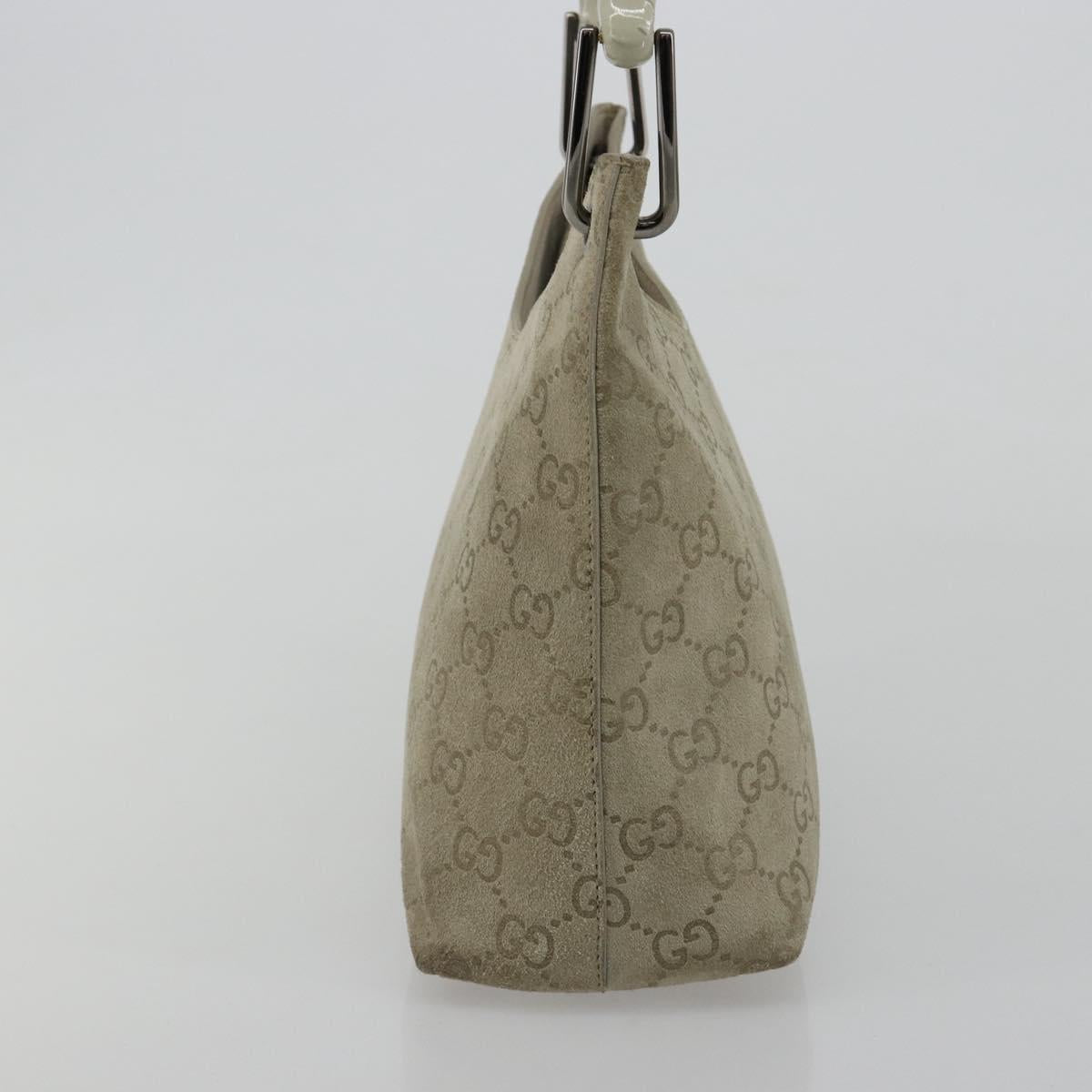 GUCCI GG Canvas Bamboo Shoulder Bag Suede Gray Silver 001 2058 3008 Auth 182655