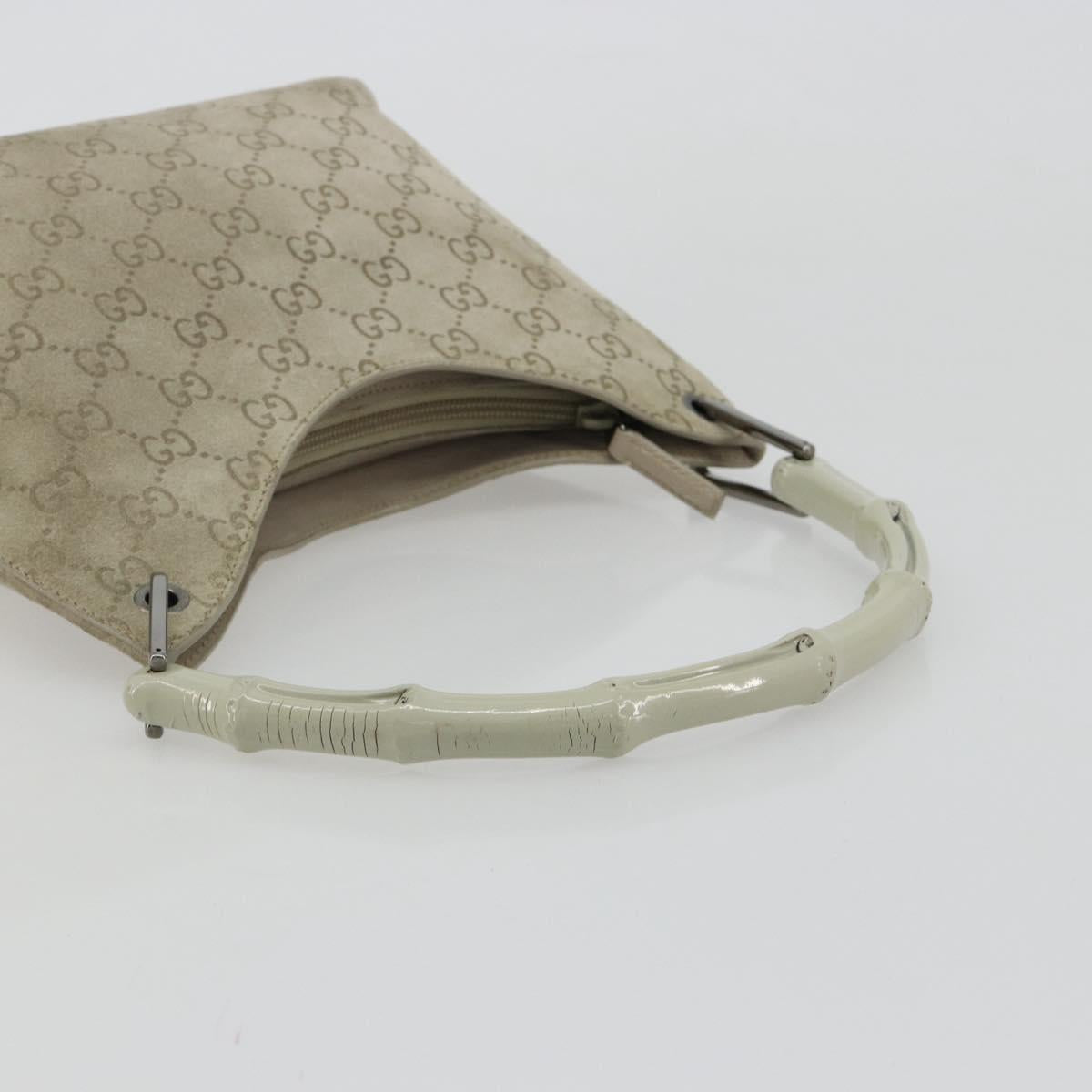 GUCCI GG Canvas Bamboo Shoulder Bag Suede Gray Silver 001 2058 3008 Auth 182655