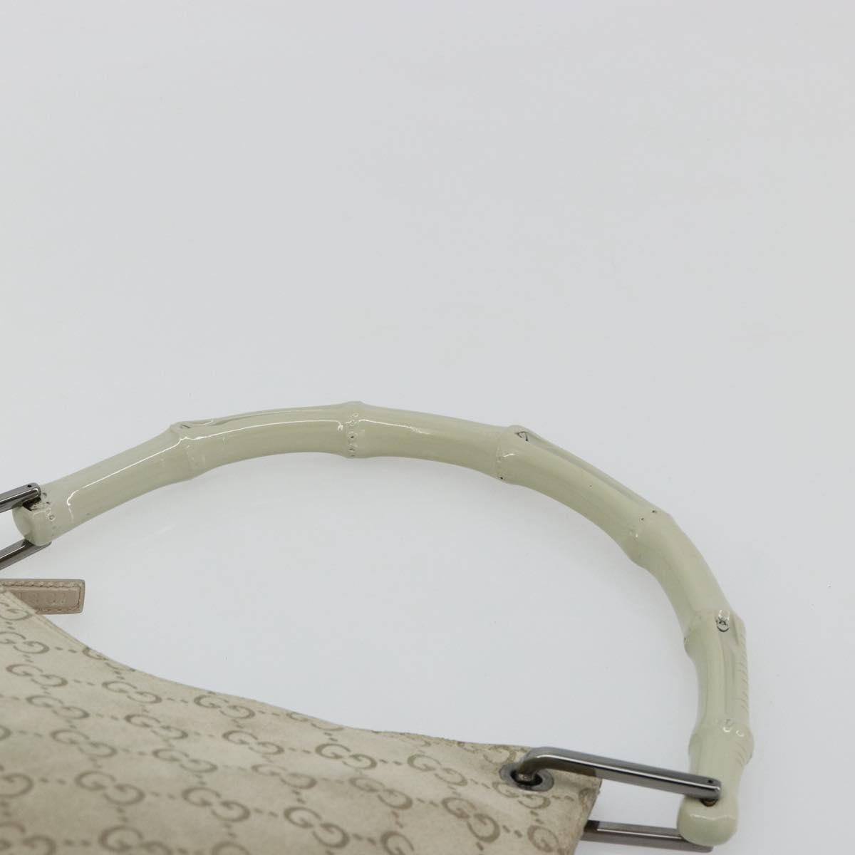 GUCCI GG Canvas Bamboo Shoulder Bag Suede Gray Silver 001 2058 3008 Auth 182655