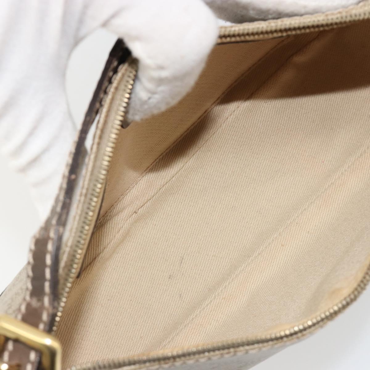 CELINE Macadam Canvas Accessory Pouch PVC Beige Gold Auth 182656