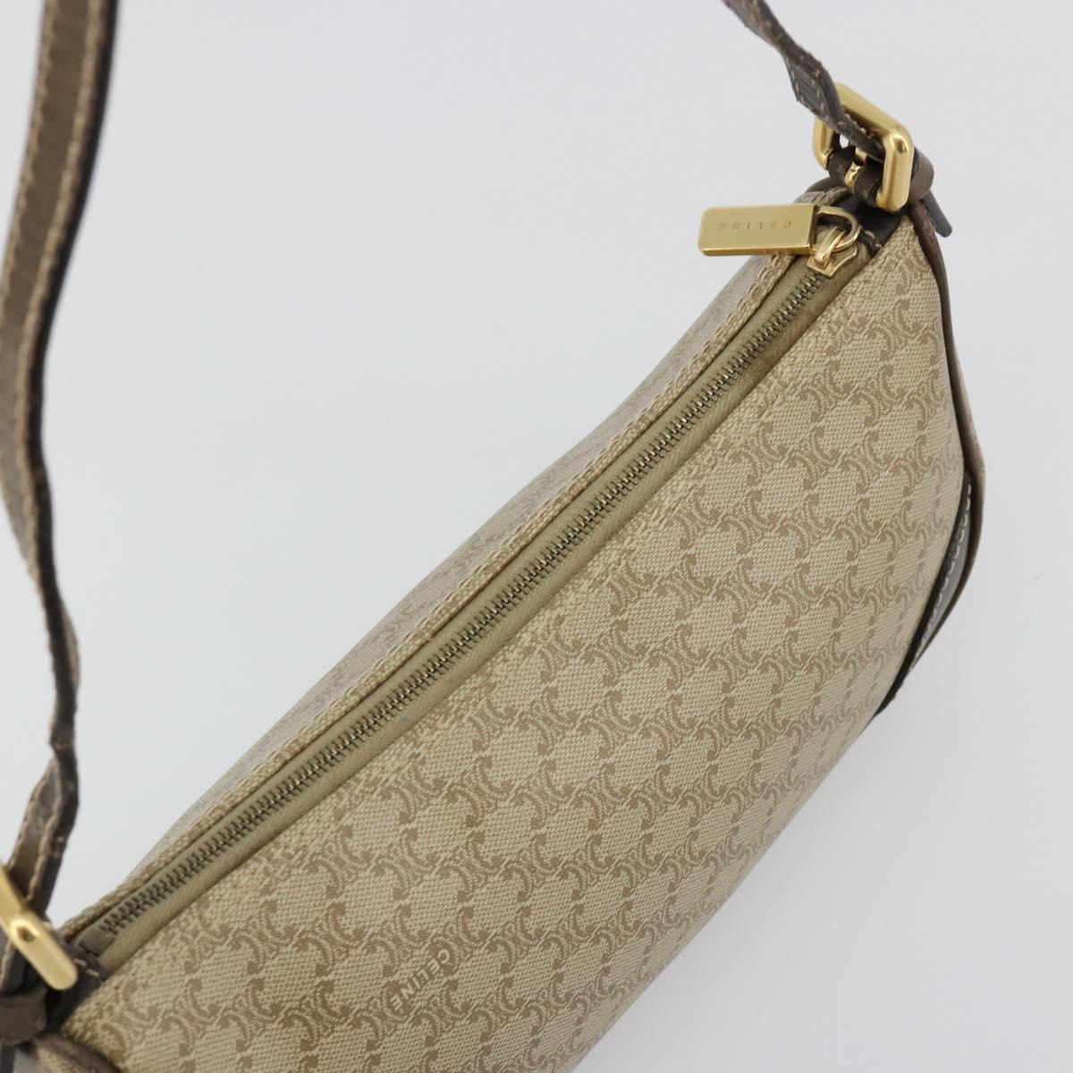 CELINE Macadam Canvas Accessory Pouch PVC Beige Gold Auth 182656
