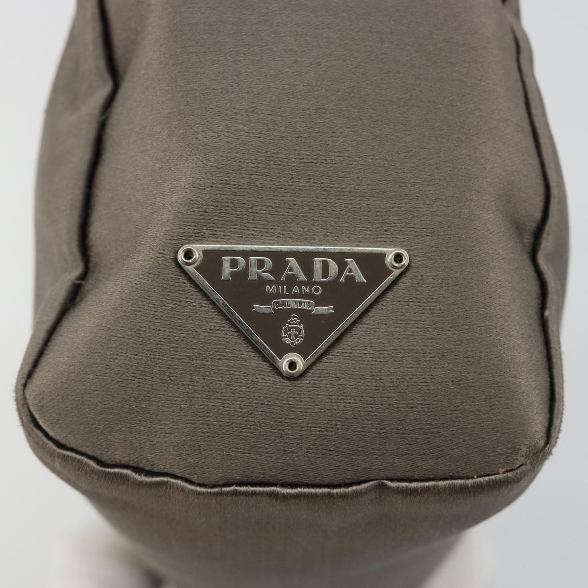 PRADA Hand pouch Satin Gray Silver Auth 182660A