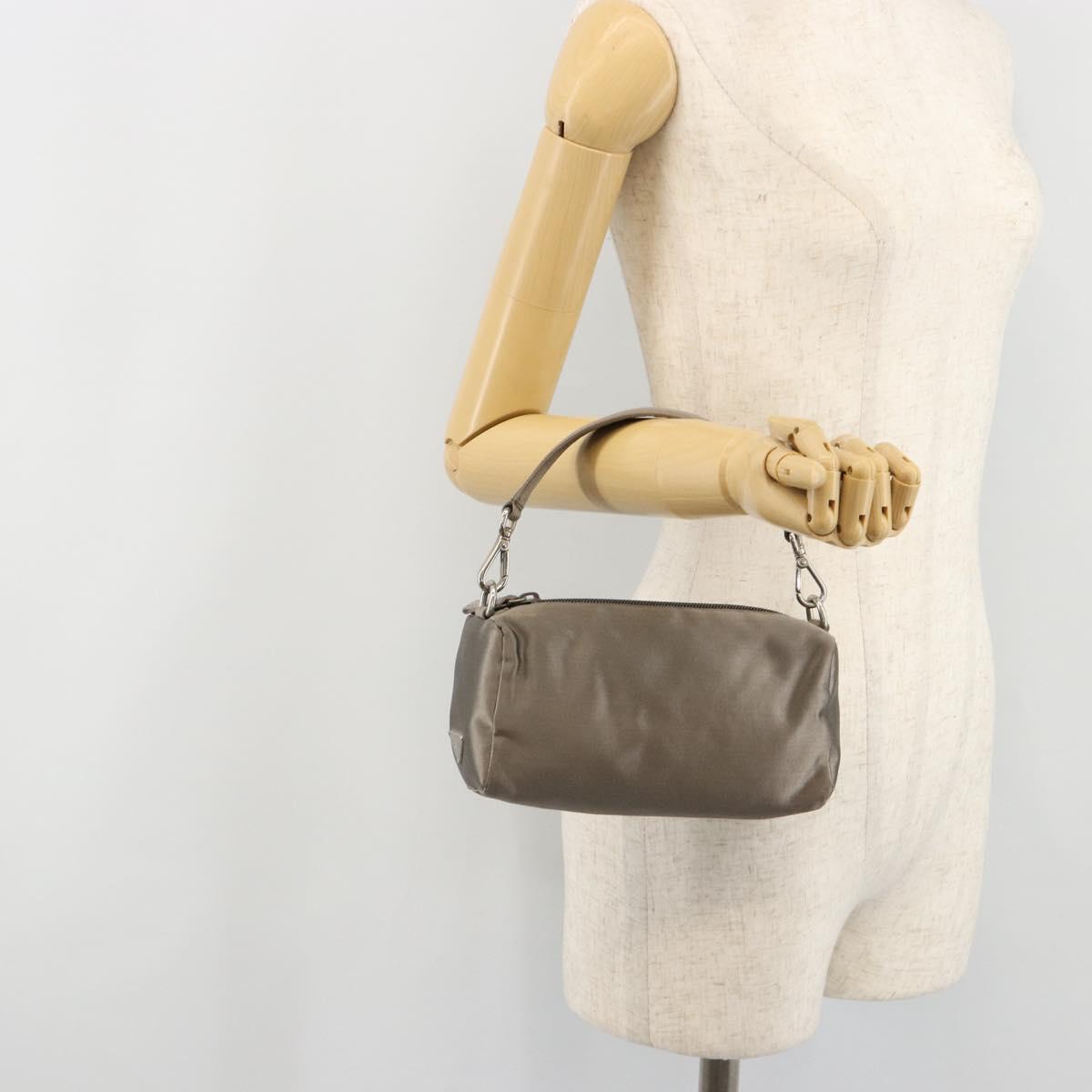PRADA Hand pouch Satin Gray Silver Auth 182660A