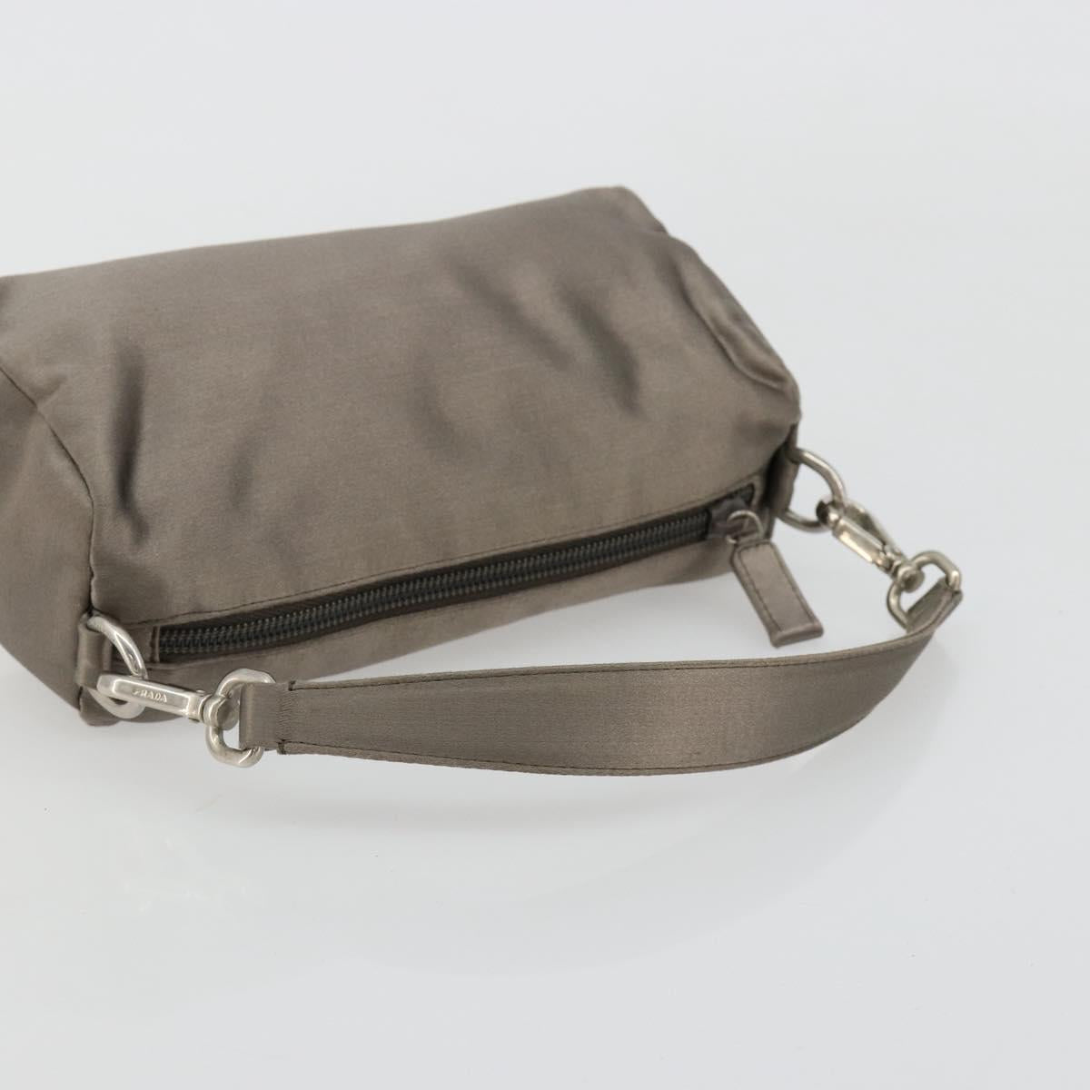 PRADA Hand pouch Satin Gray Silver Auth 182660A