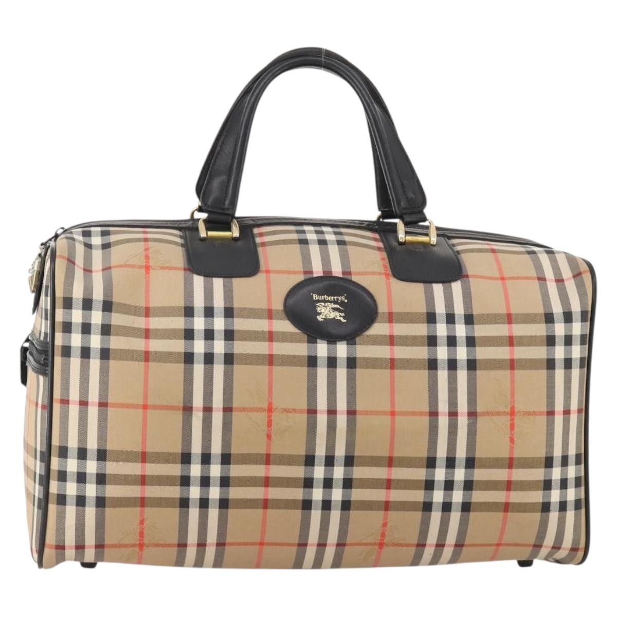 Burberrys Nova Check Boston Bag Canvas Beige Gold Auth 182661