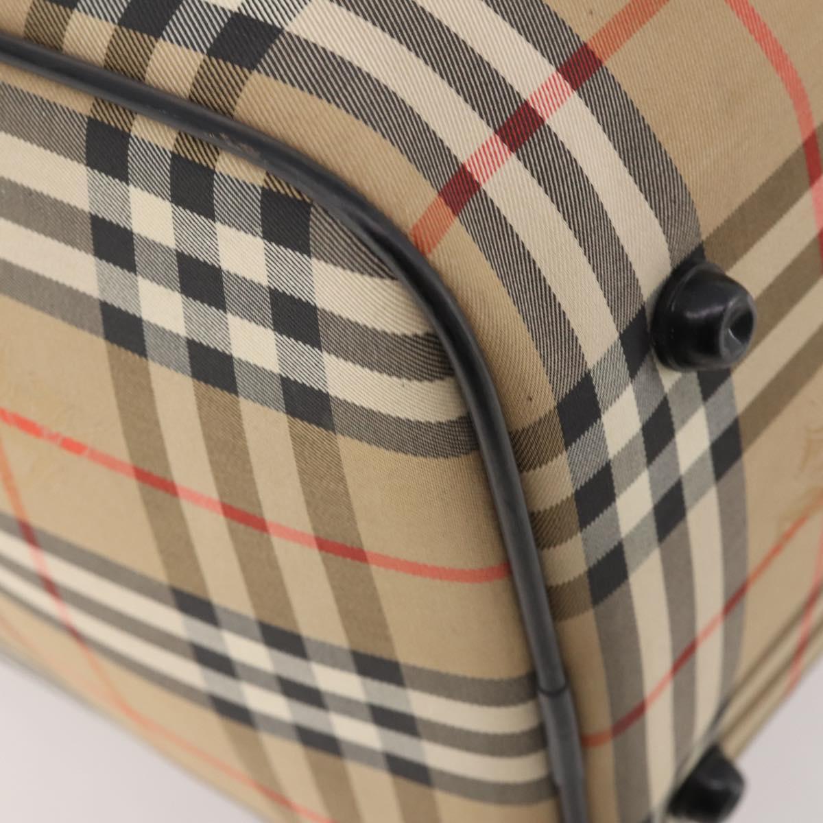 Burberrys Nova Check Boston Bag Canvas Beige Gold Auth 182661
