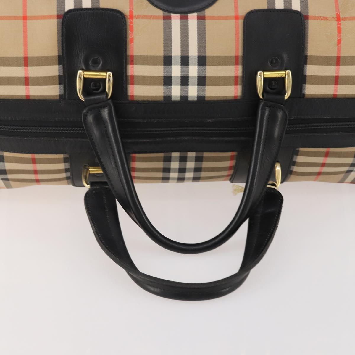 Burberrys Nova Check Boston Bag Canvas Beige Gold Auth 182661