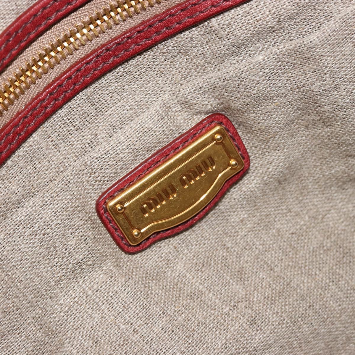 Miu Miu Hand Bag Canvas Beige Gold Auth 182663A