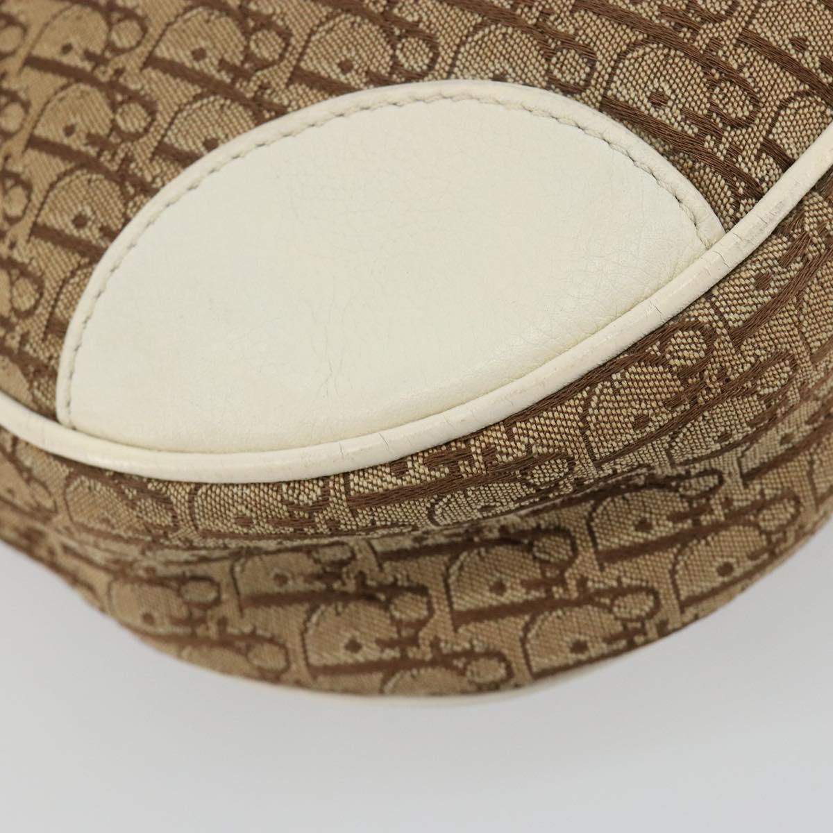 Christian Dior Trotter Canvas Shoulder Bag Beige Silver Auth 182667